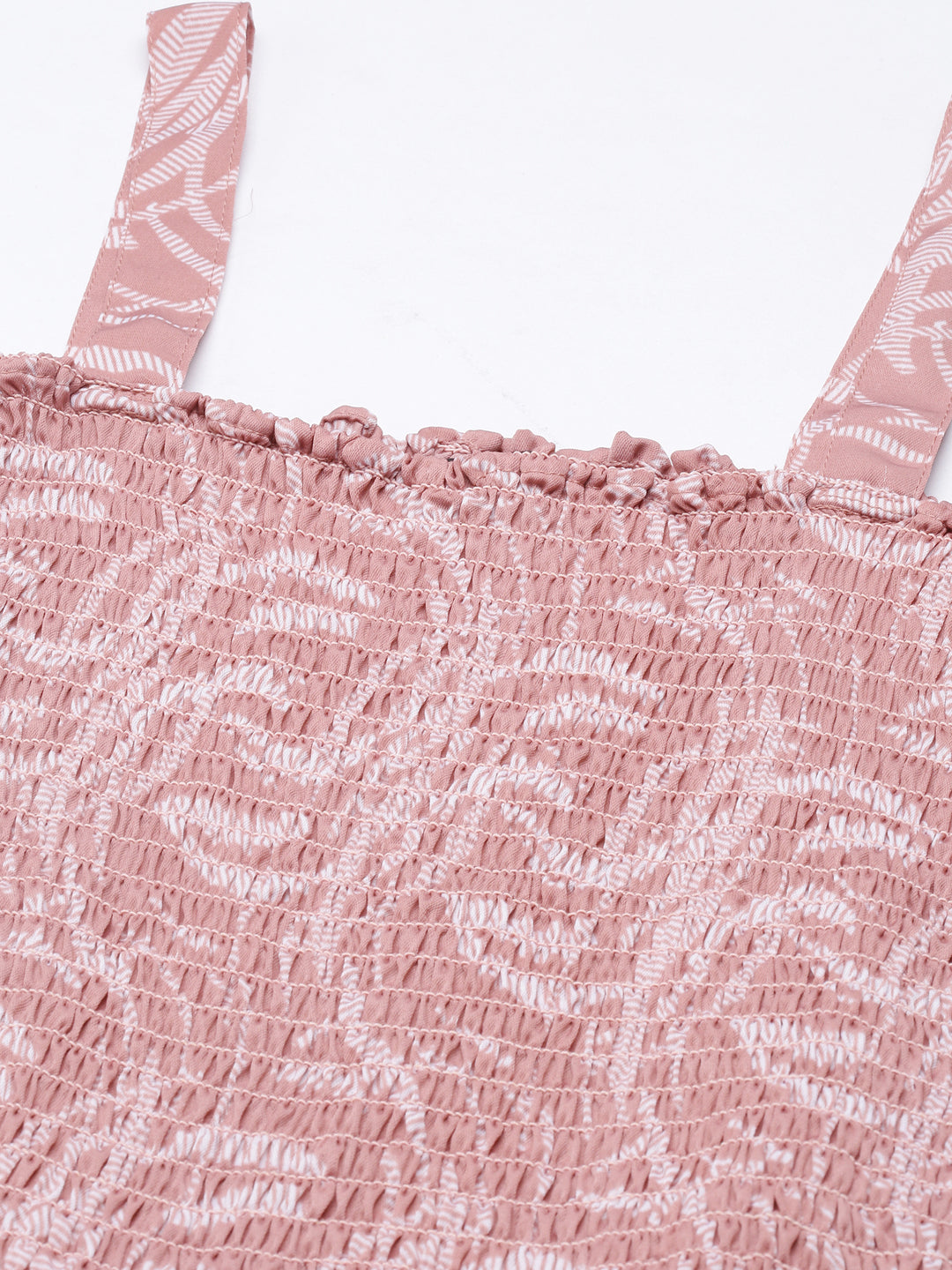 Women's Mauve Printed Smocked Basic Jumpsuit With Shrug