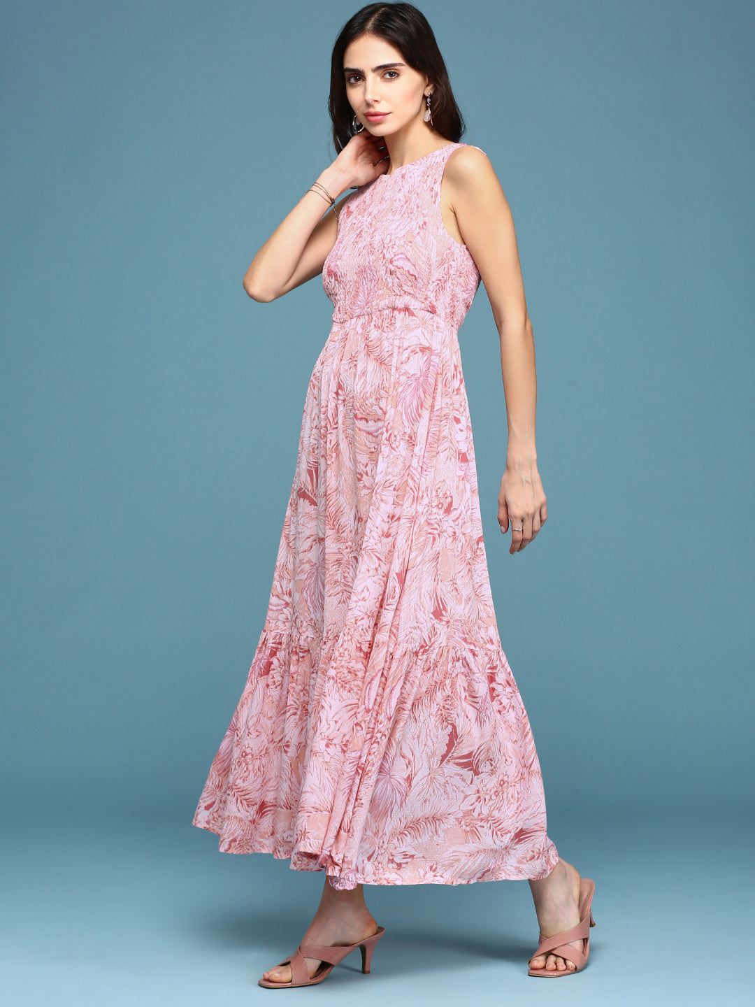 Women Pink Floral Fit and Flare Dress