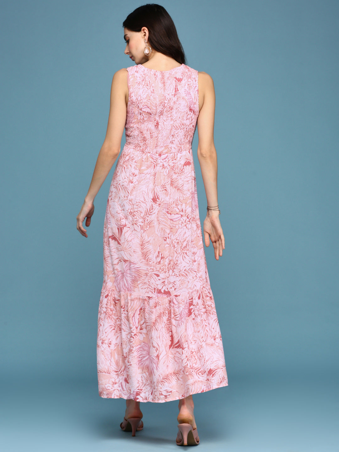 Women Pink Floral Fit and Flare Dress