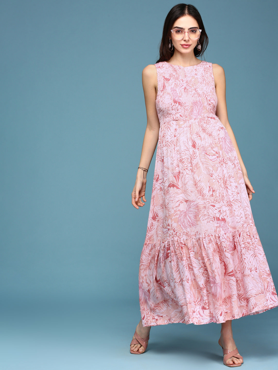 Women Pink Floral Fit and Flare Dress