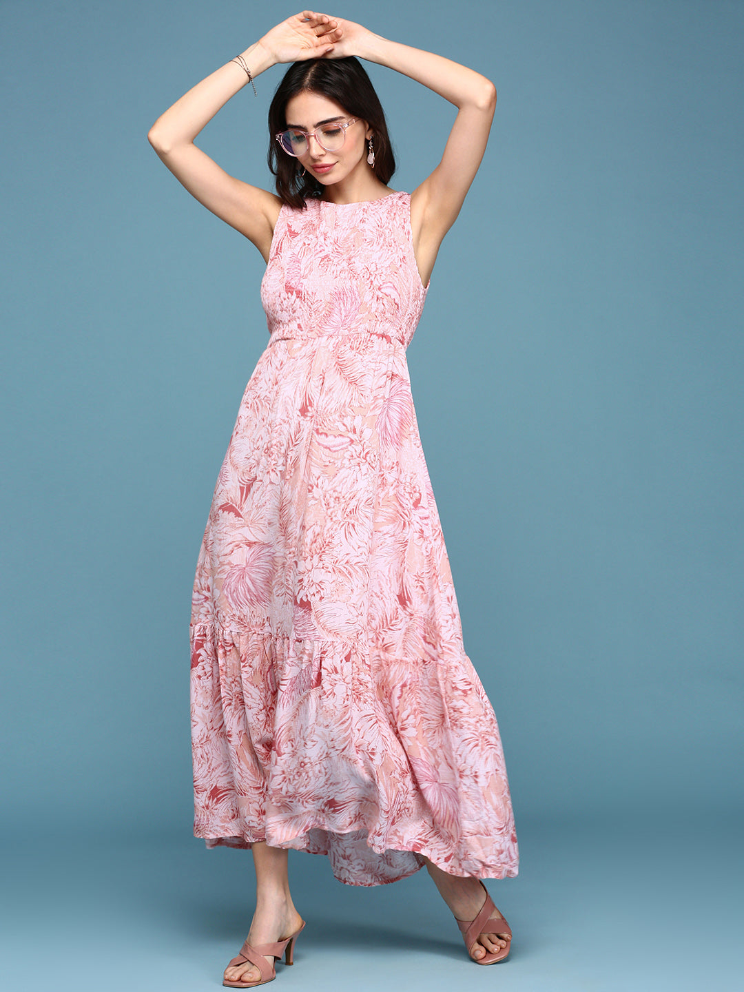 Women Pink Floral Fit and Flare Dress