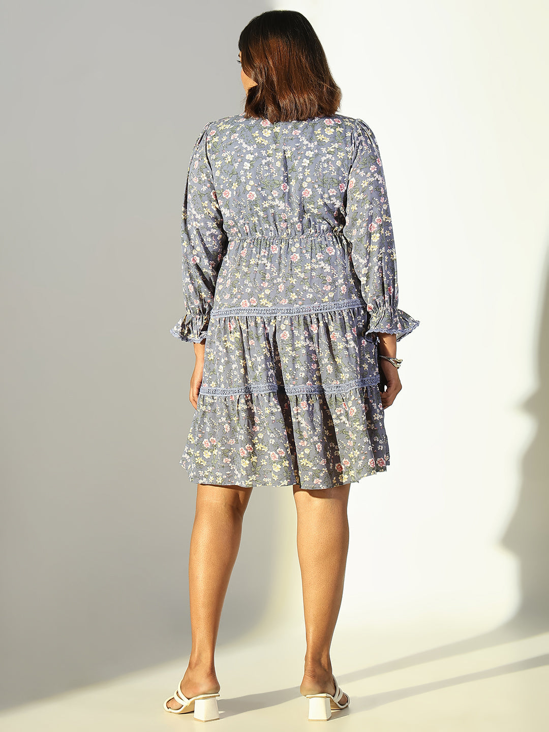 Women Grey Floral Fit and Flare Dress