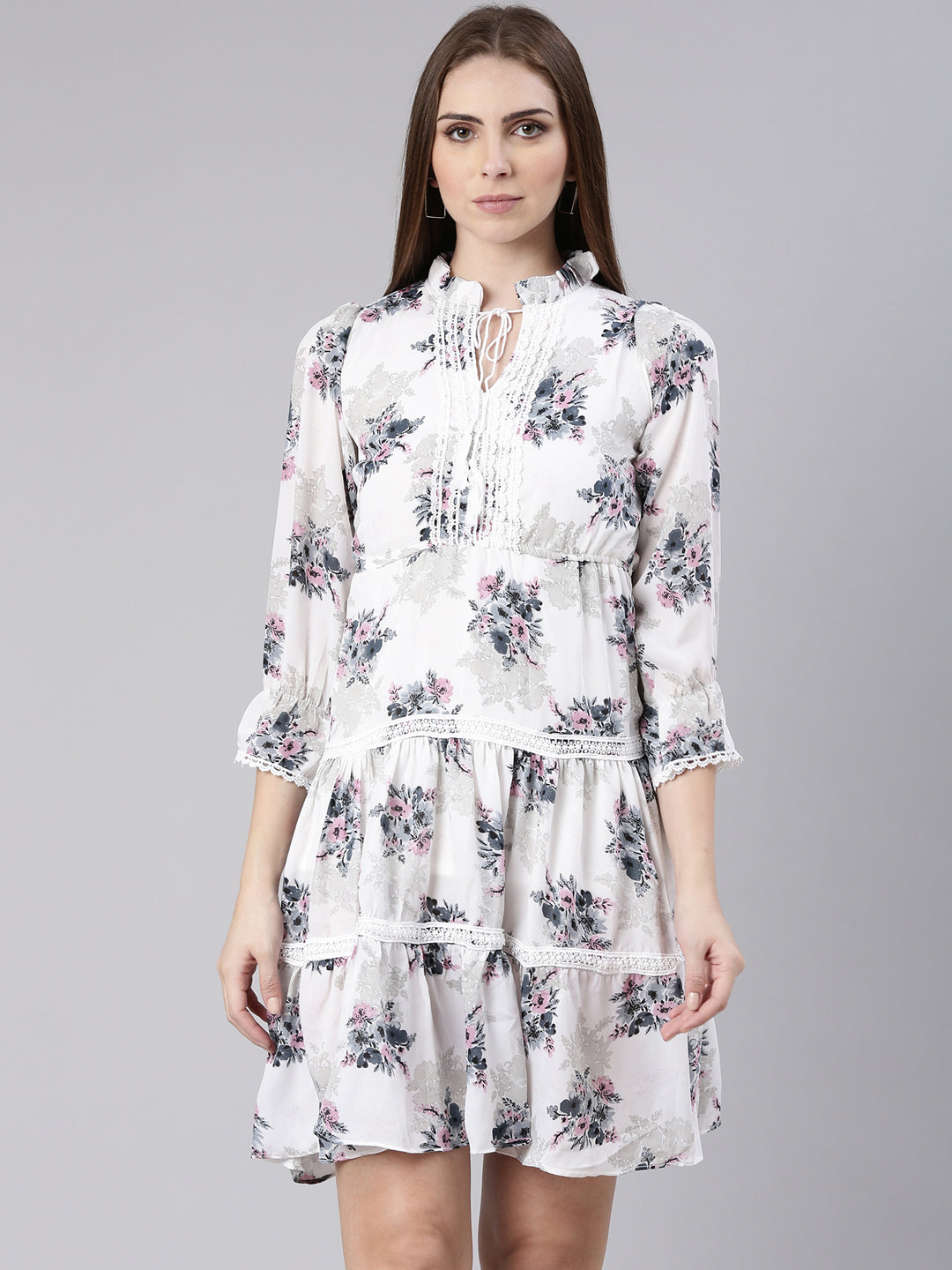 Women White Floral Fit and Flare Dress