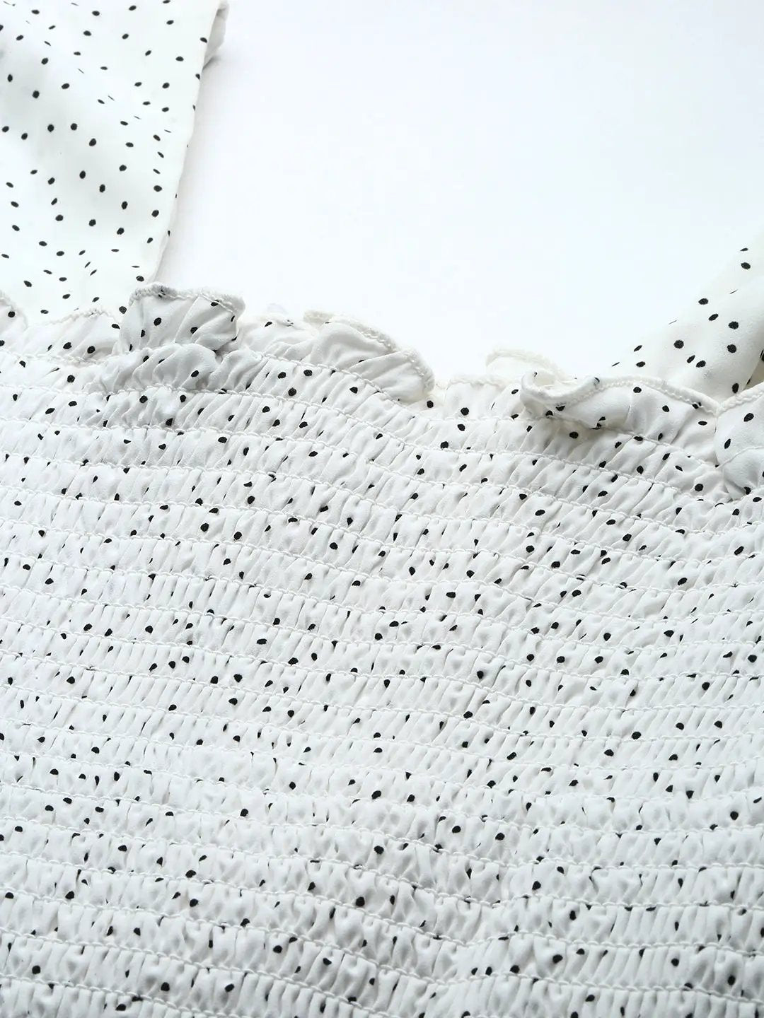 Women's Puff White Polka Dots Fit and Flare Dress