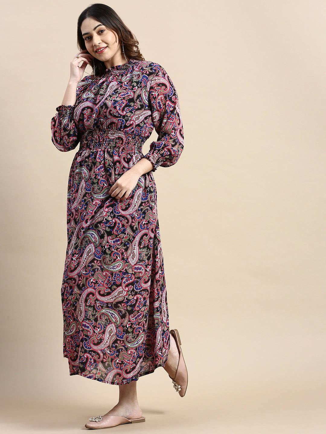 Women Puff Purple Bohemian Fit and Flare Dress