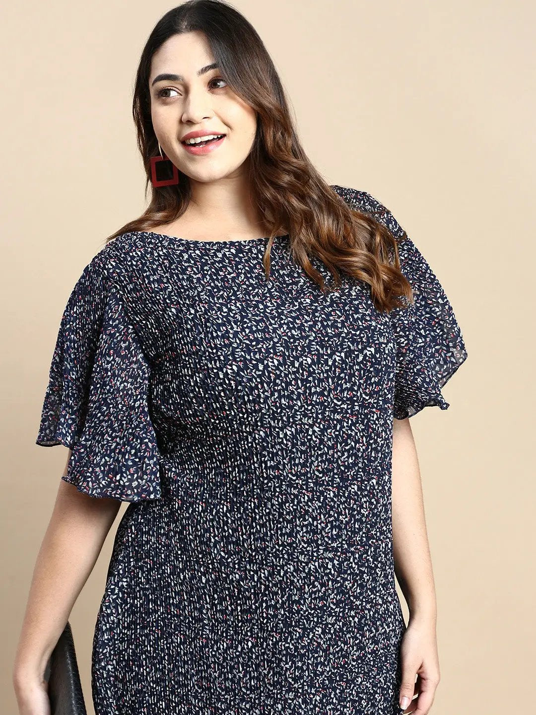 Women's Flared Navy Blue Printed A-Line Dress