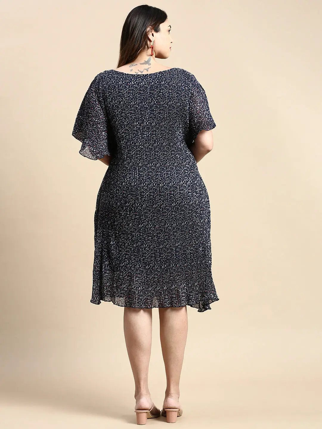 Women's Flared Navy Blue Printed A-Line Dress