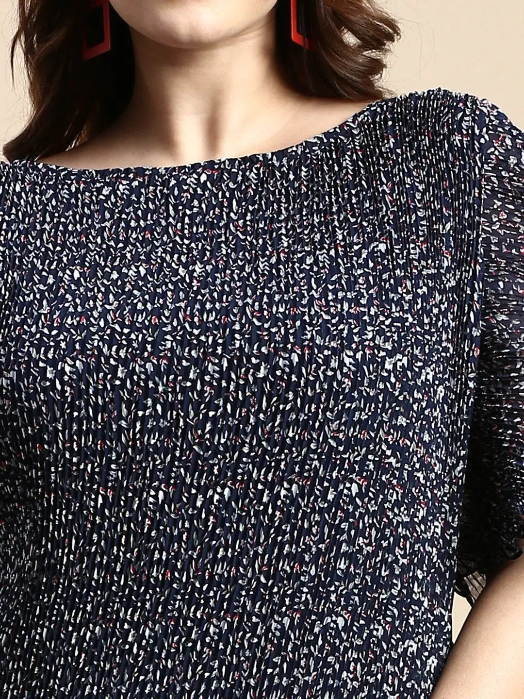 Women's Flared Navy Blue Printed A-Line Dress