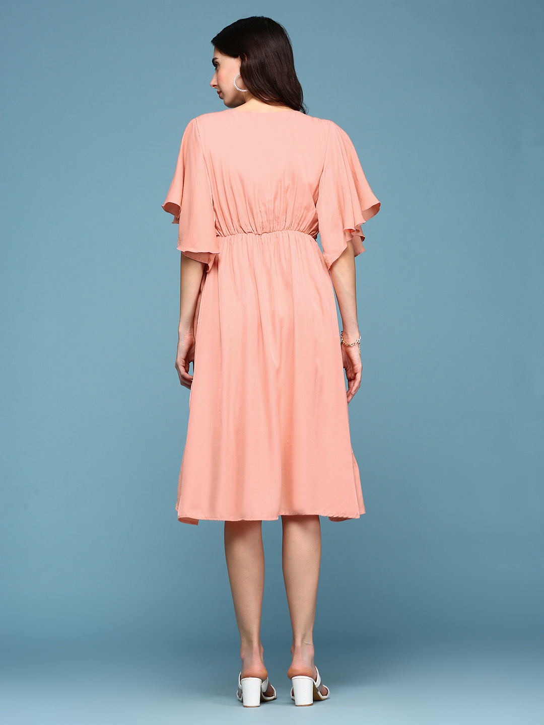 Women's Peach Solid Wrap Dress