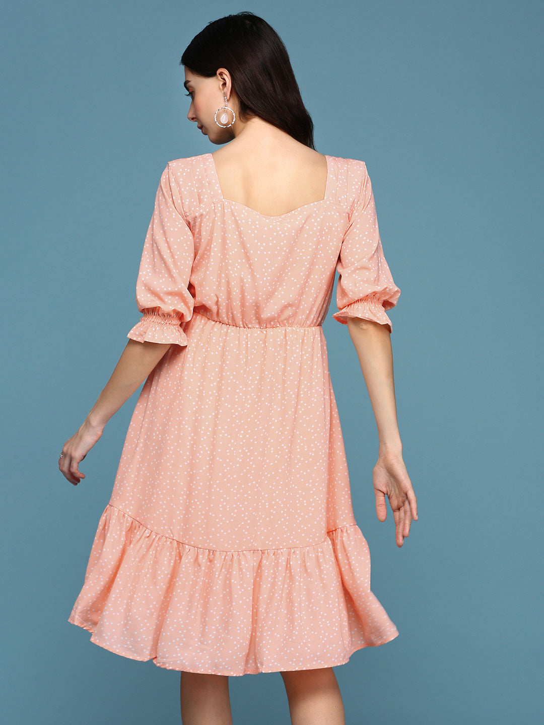 Women's Peach Printed Fit and Flare Dress