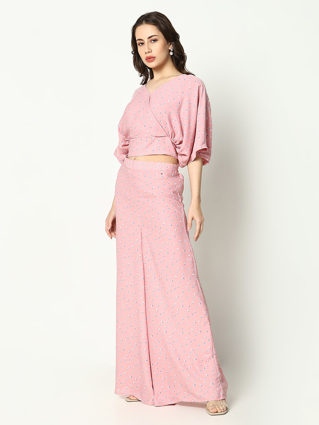 Women's Pink Printed Top With Palazzo Co-Ords