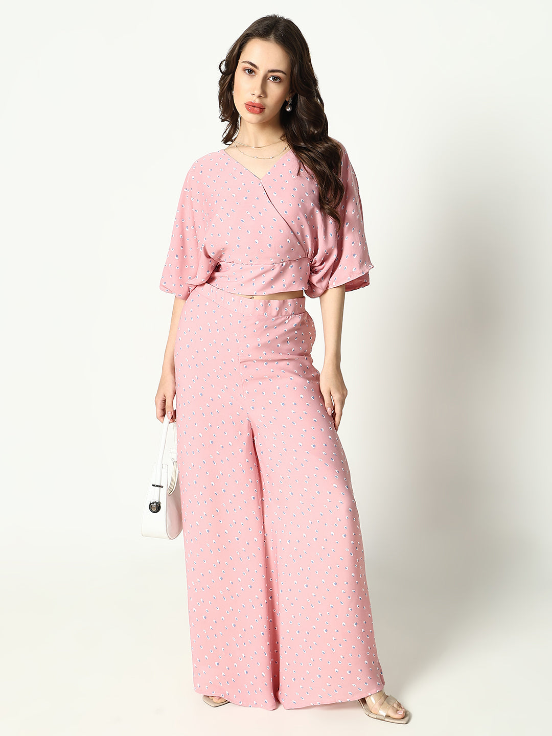 Women's Pink Printed Top With Palazzo Co-Ords