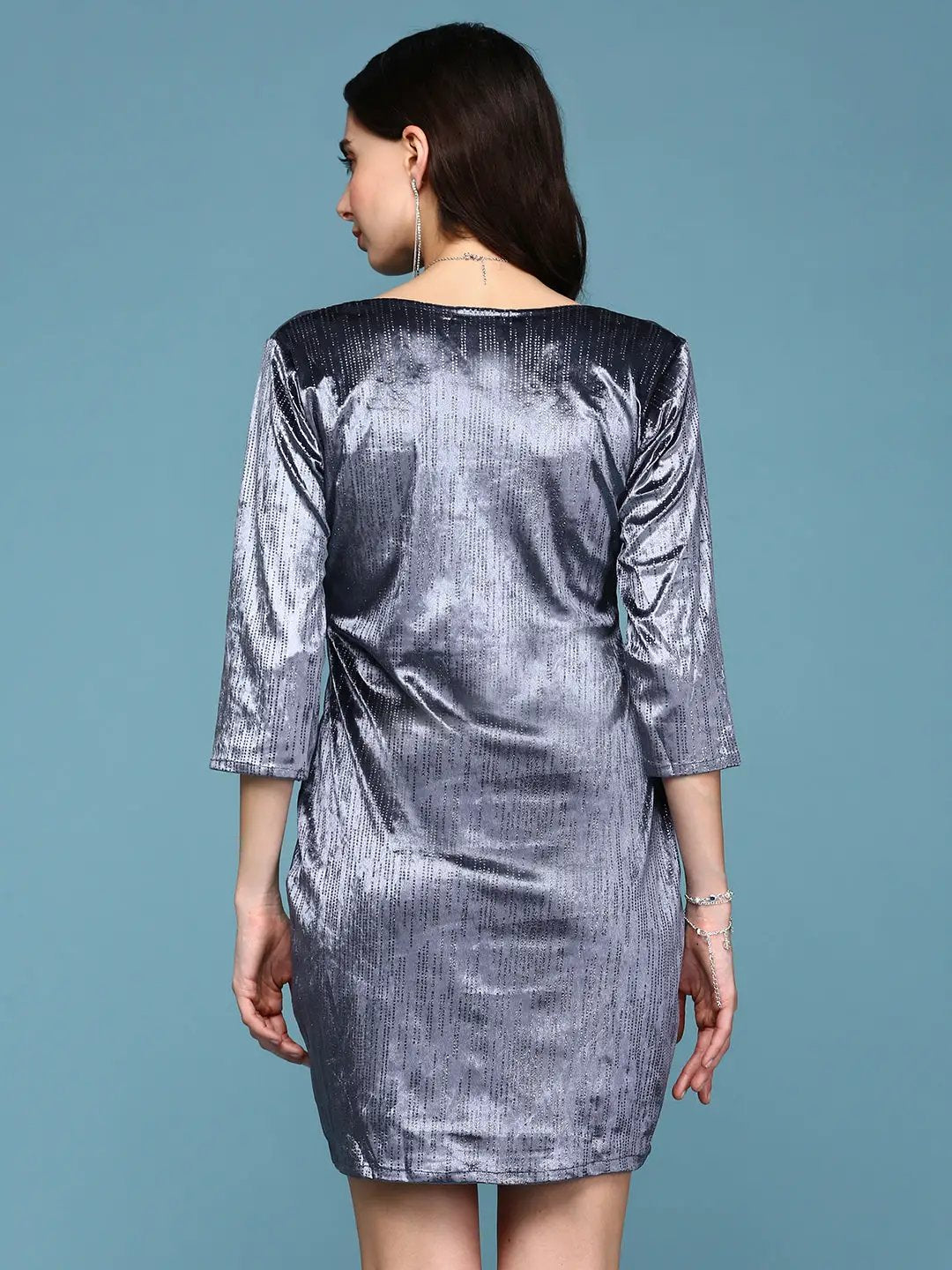 Women's Grey Velvet Sheath Mini Dress Women's Grey Velvet Sheath Mini Dress