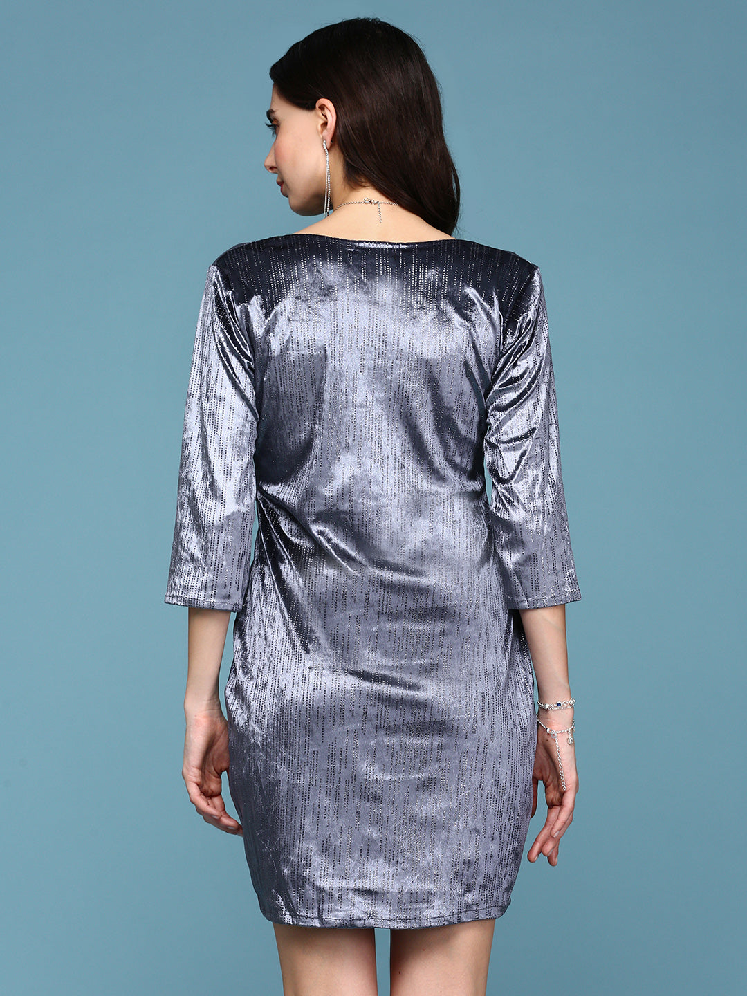 Women's Grey Embellished Bodycon Dress