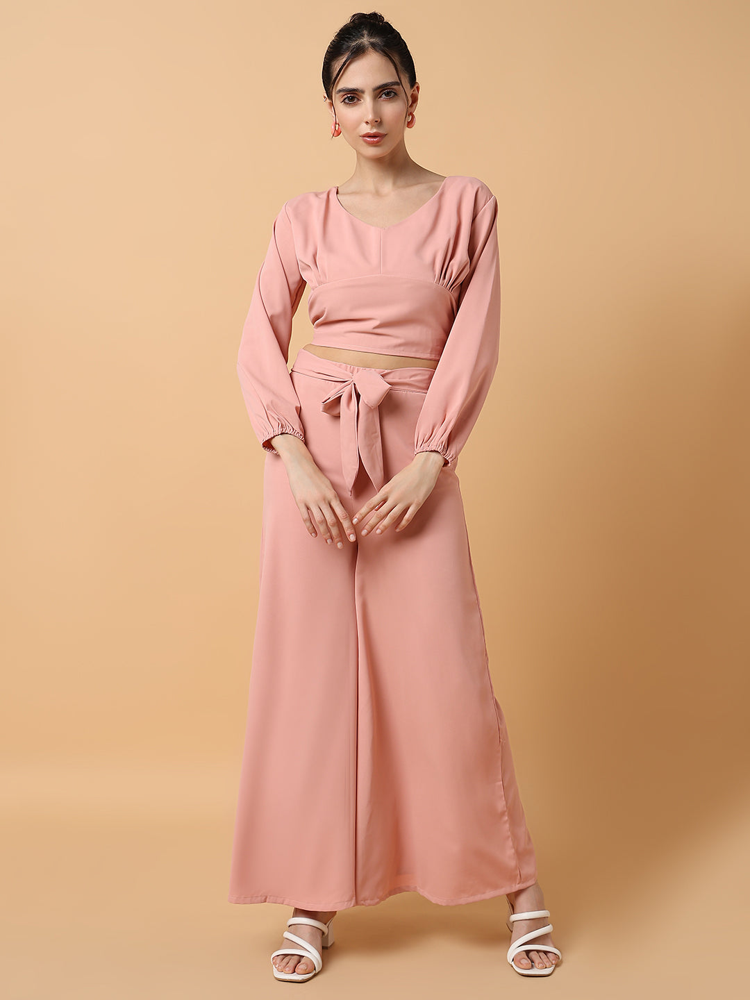 Women Solid Peach Co-Ords Set