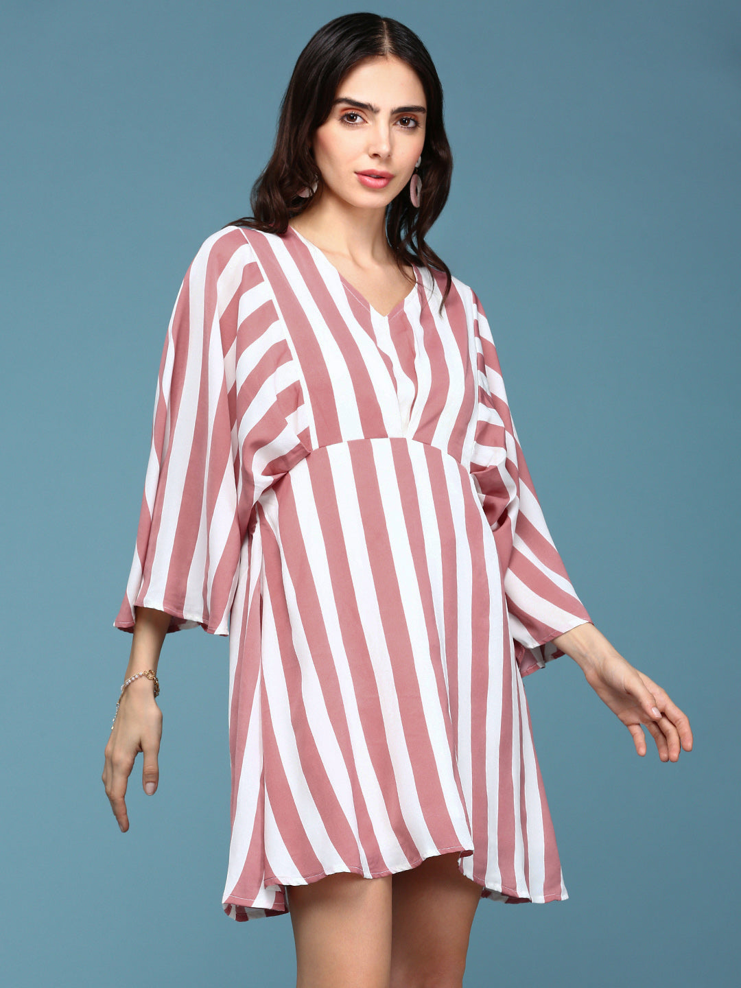 Women Mauve Striped A-Line Dress