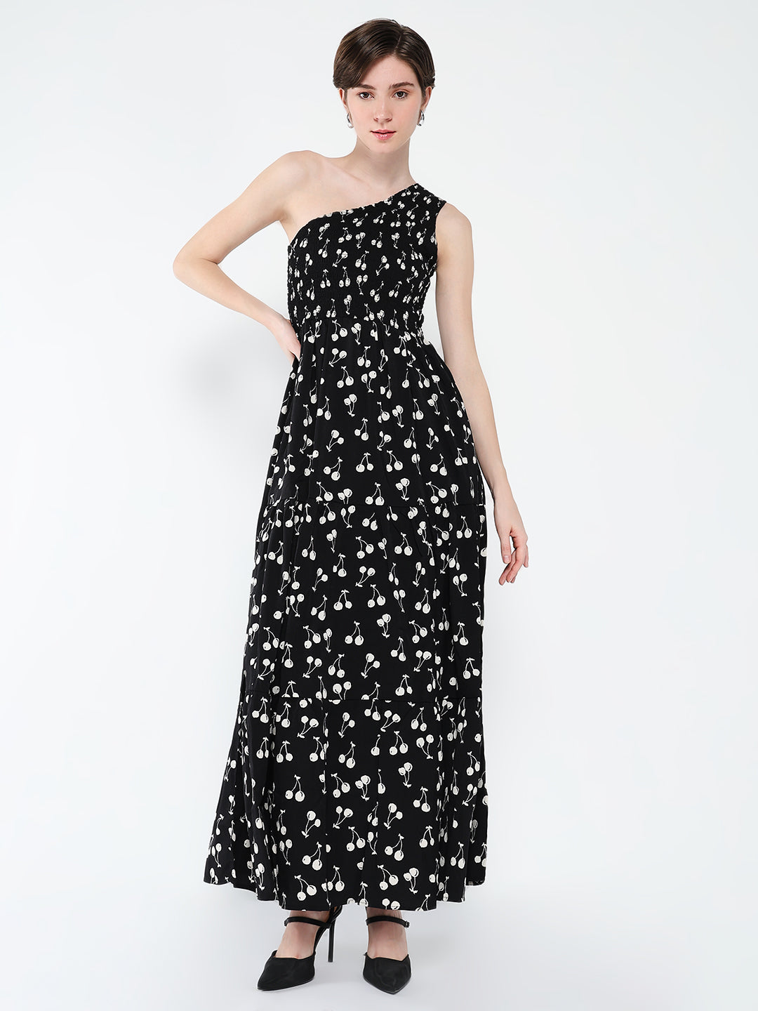 Women Printed Black Fit and Flare Dress