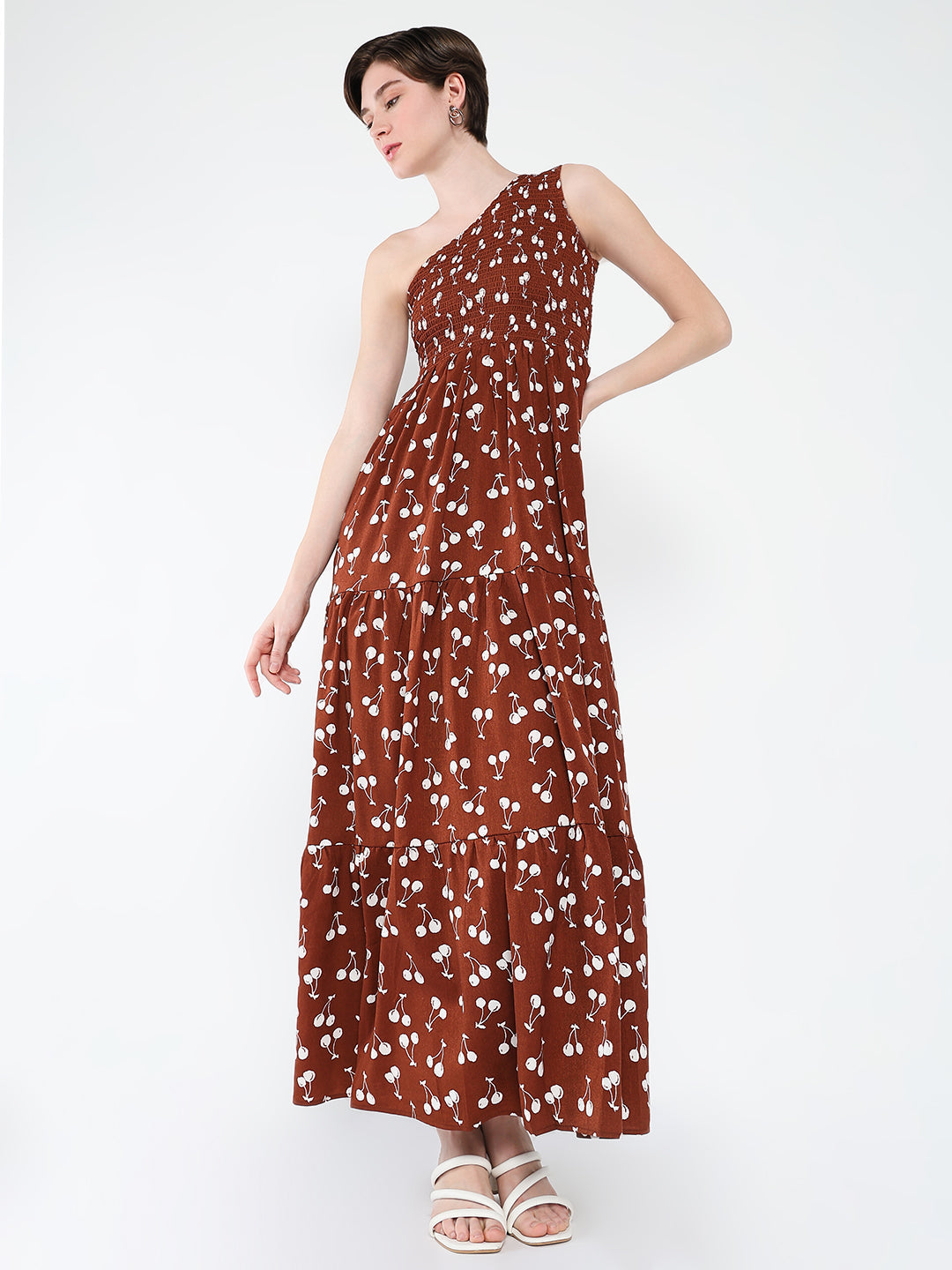 Women Printed Brown Fit and Flare Dress