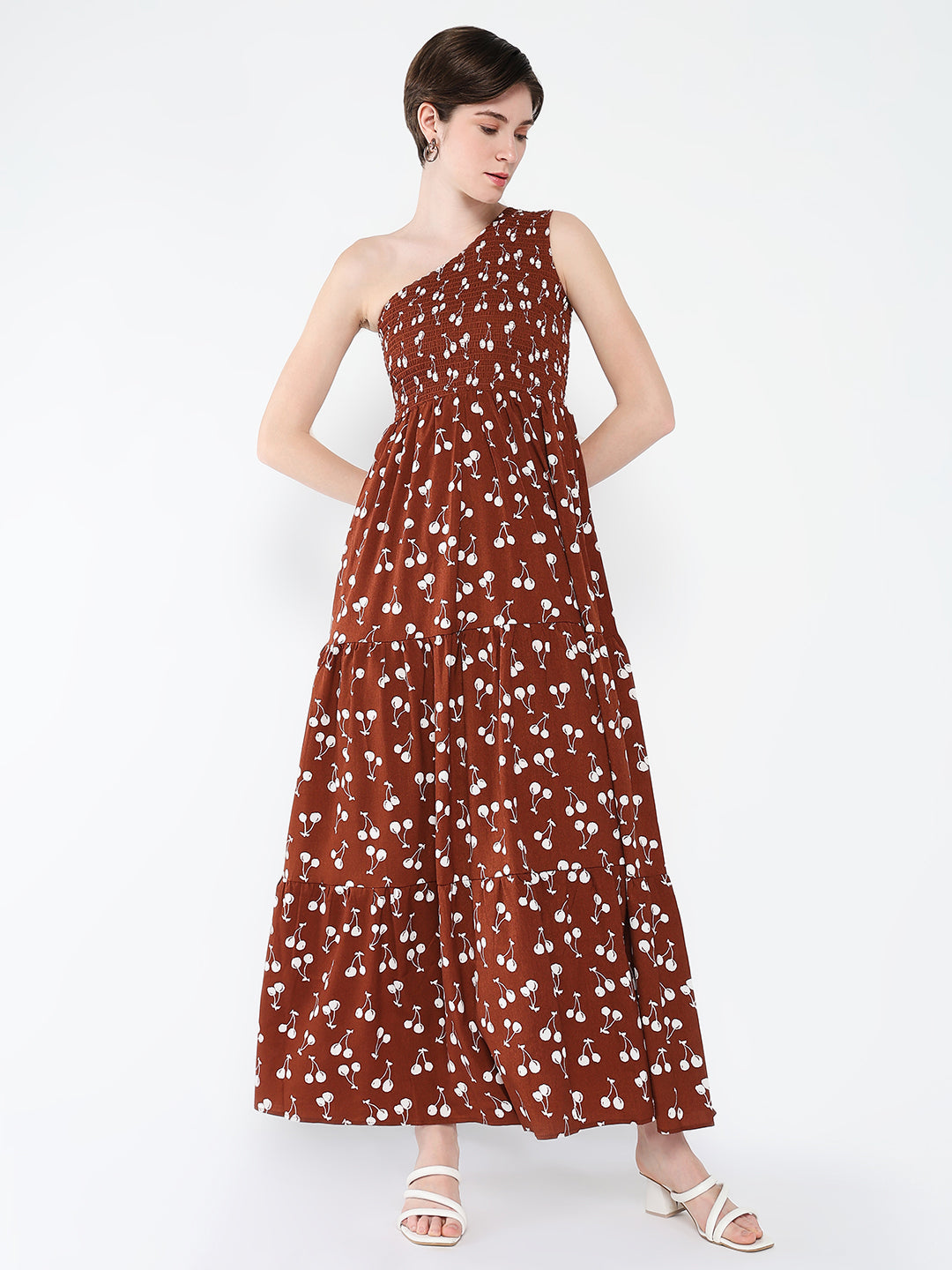 Women Printed Brown Fit and Flare Dress