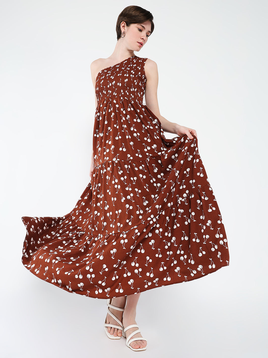 Women Printed Brown Fit and Flare Dress