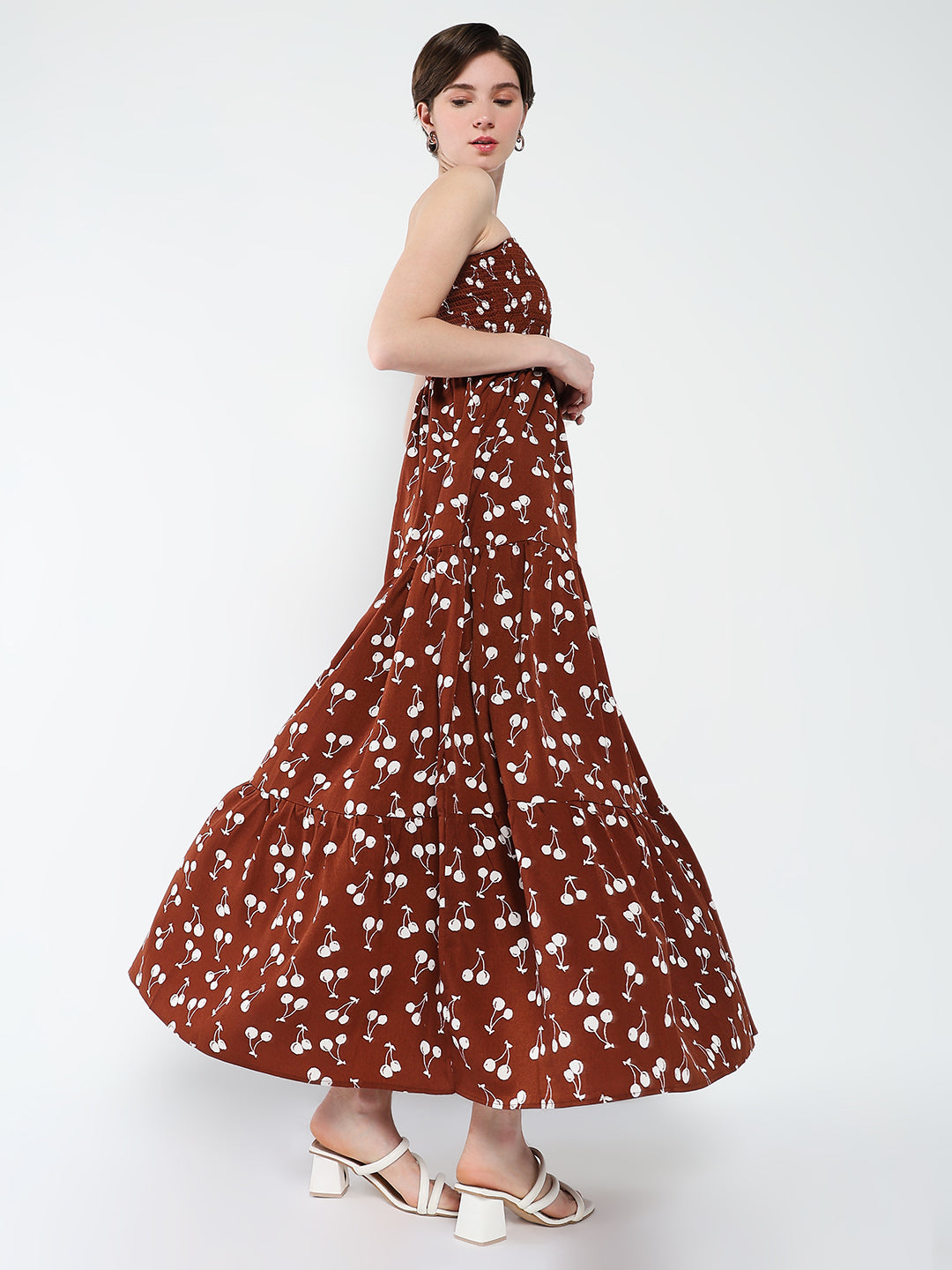 Women Printed Brown Fit and Flare Dress