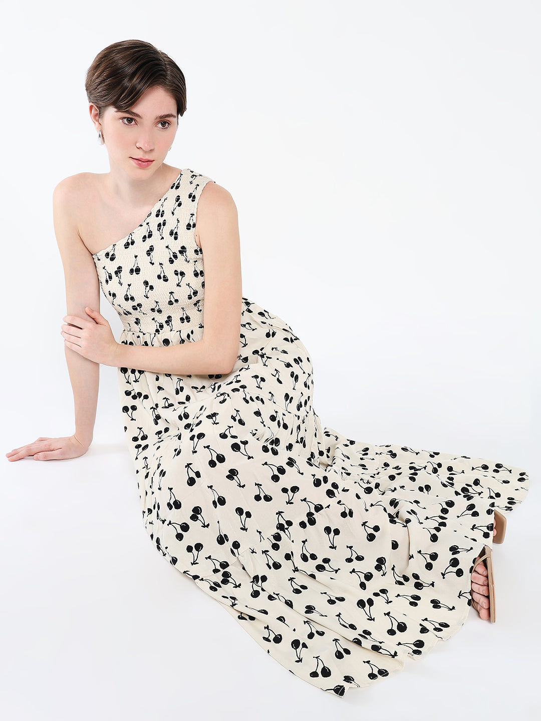 Women Printed Off White Fit and Flare Dress