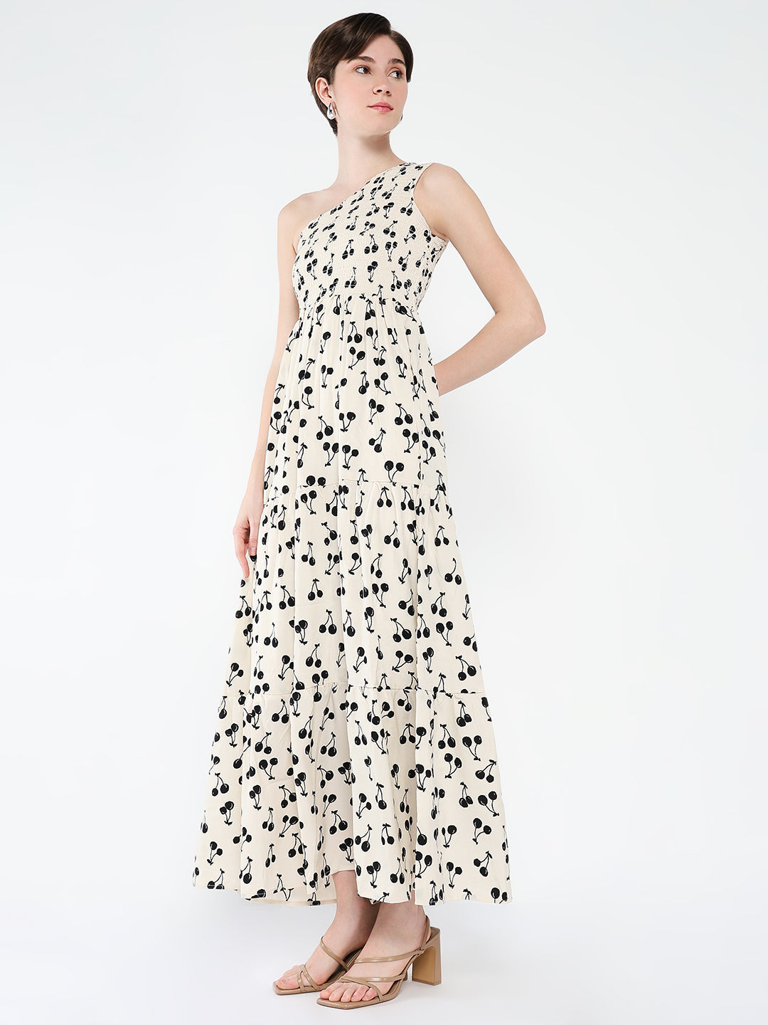 Women Printed Off White Fit and Flare Dress