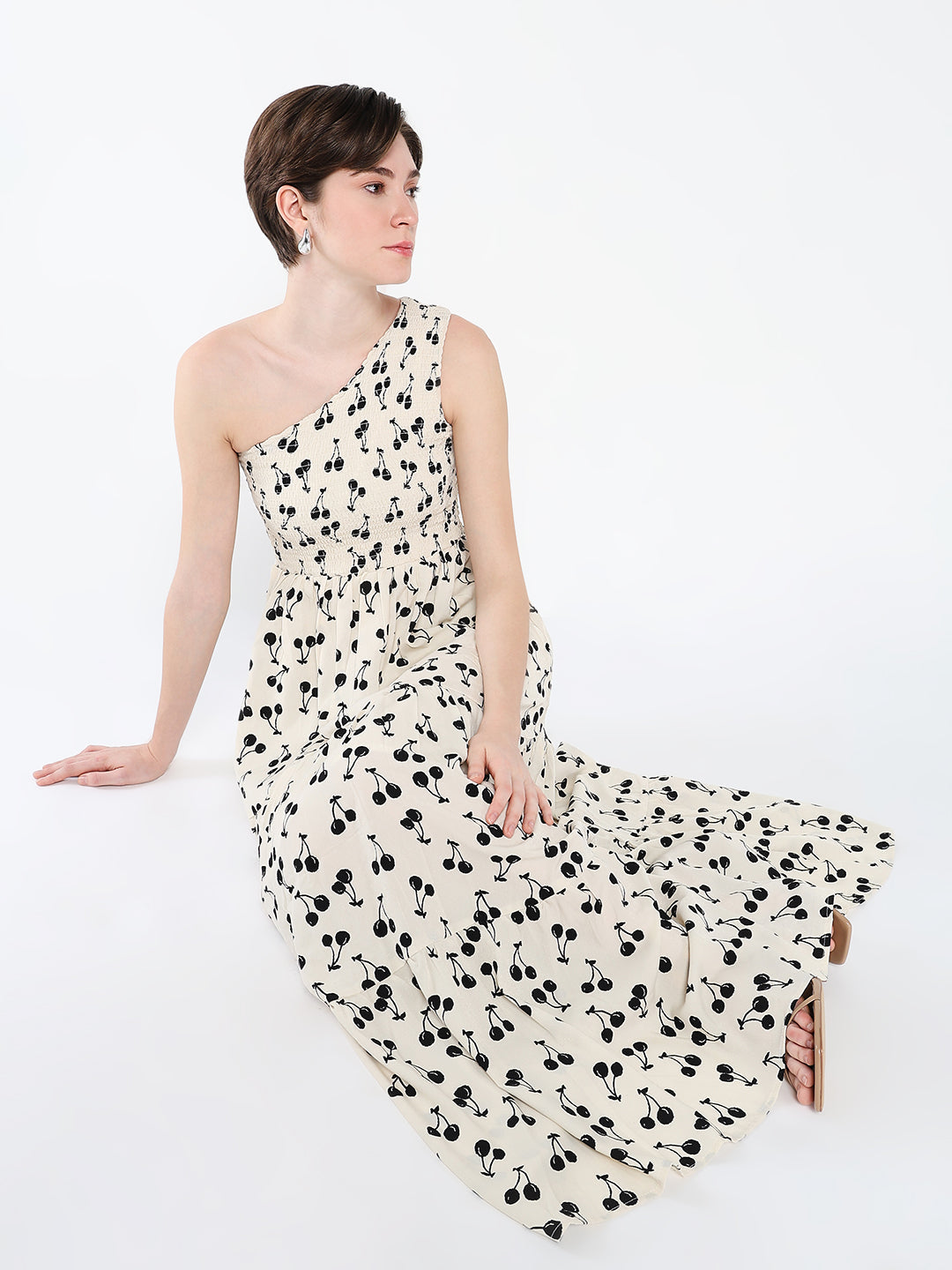 Women Printed Off White Fit and Flare Dress