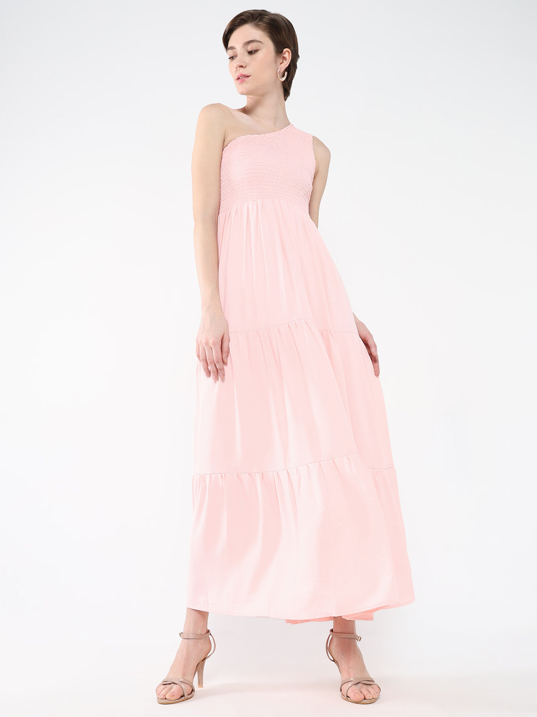 Women Solid Pink Fit and Flare Dress