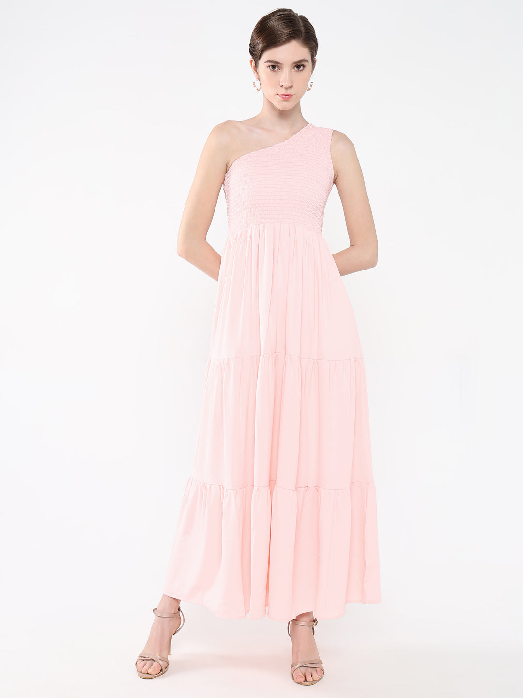 Women Solid Pink Fit and Flare Dress