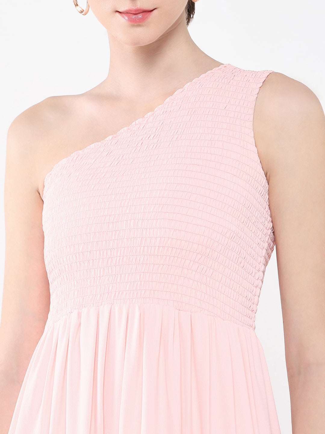 Women Solid Pink Fit and Flare Dress