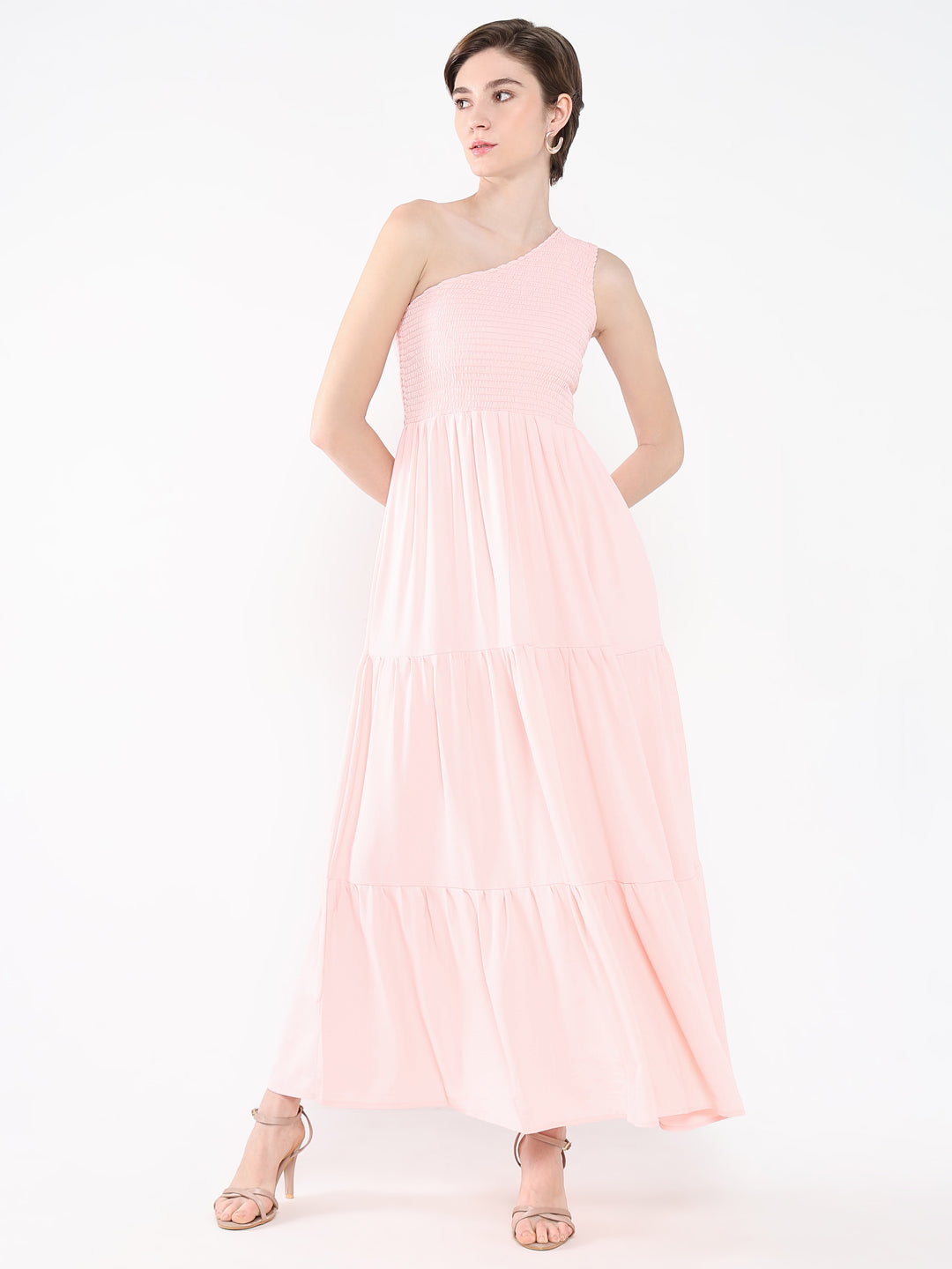 Women Solid Pink Fit and Flare Dress