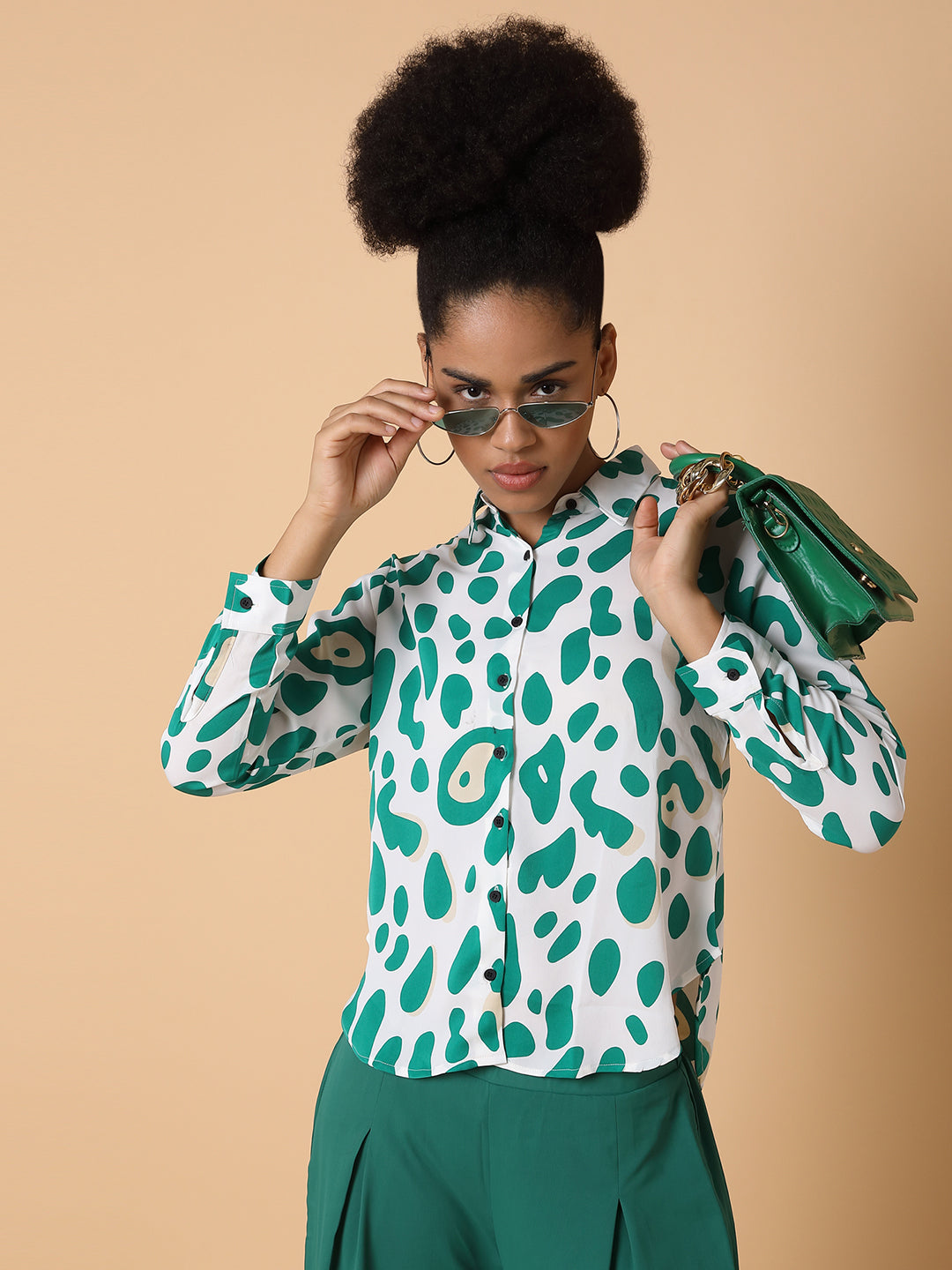 Women Printed Collared Green Co-Ord Set