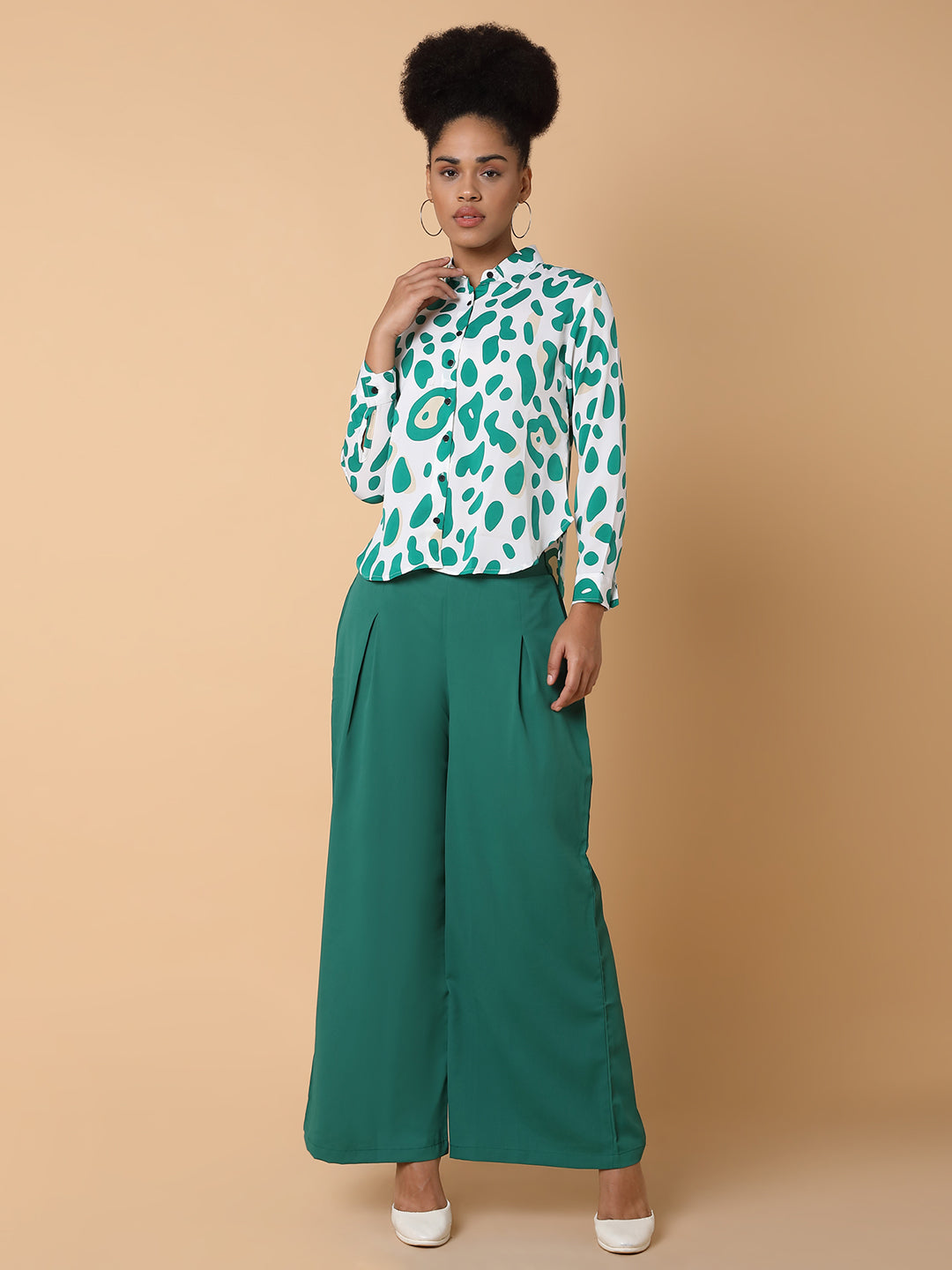 Women Printed Collared Green Co-Ord Set