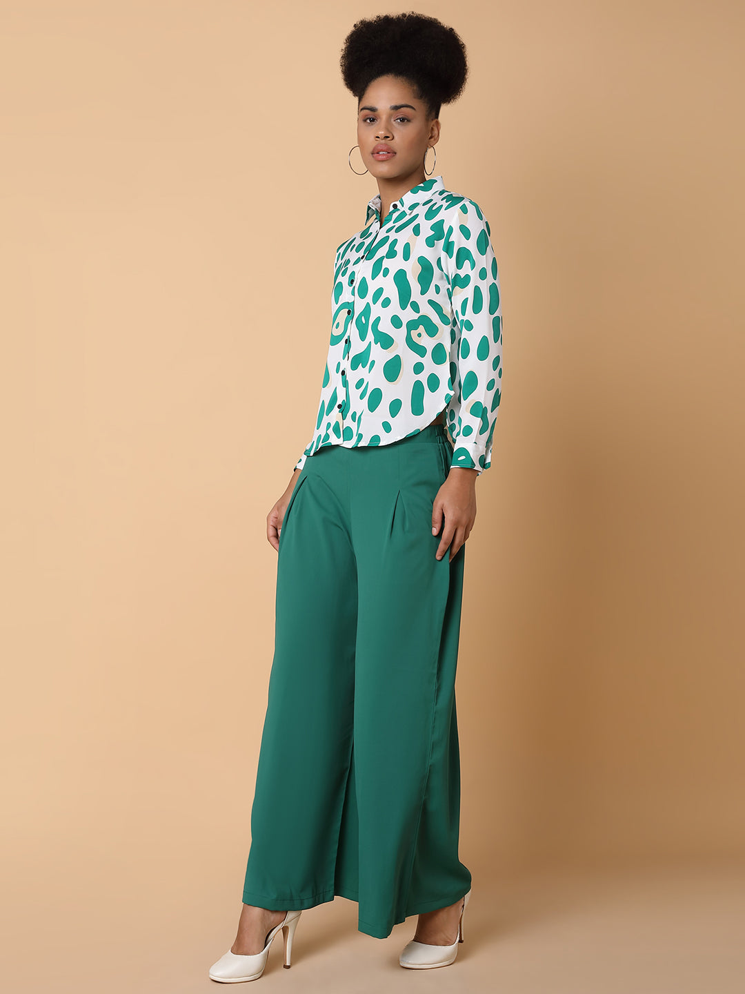 Women Printed Collared Green Co-Ord Set