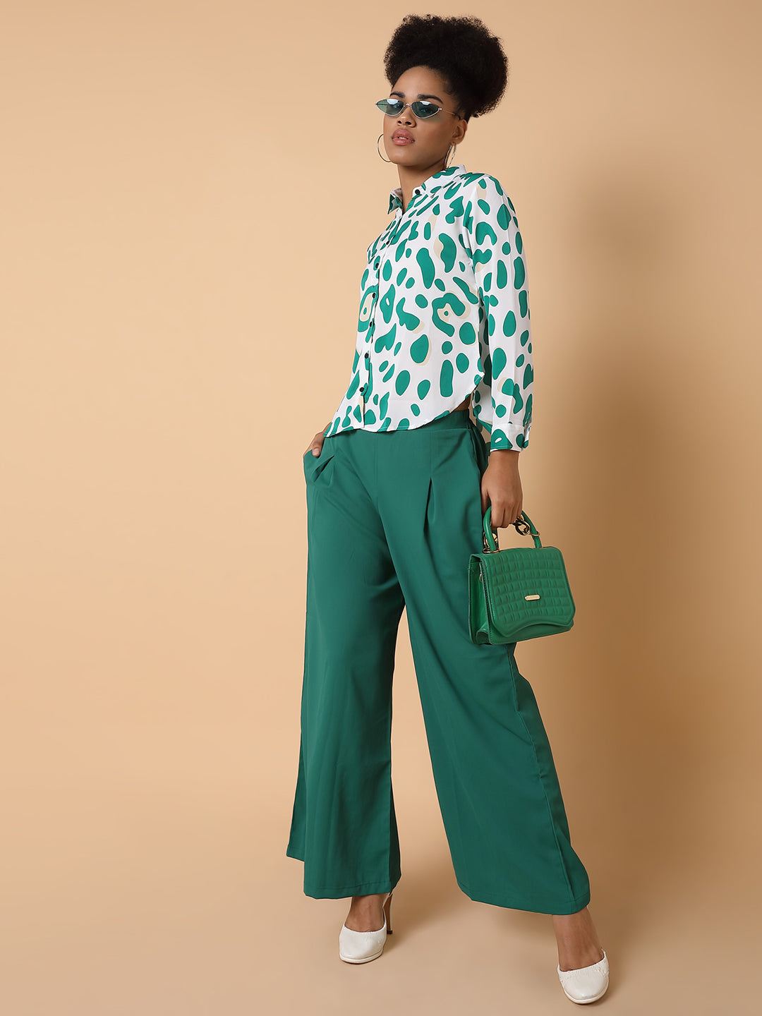 Women Printed Collared Green Co-Ord Set