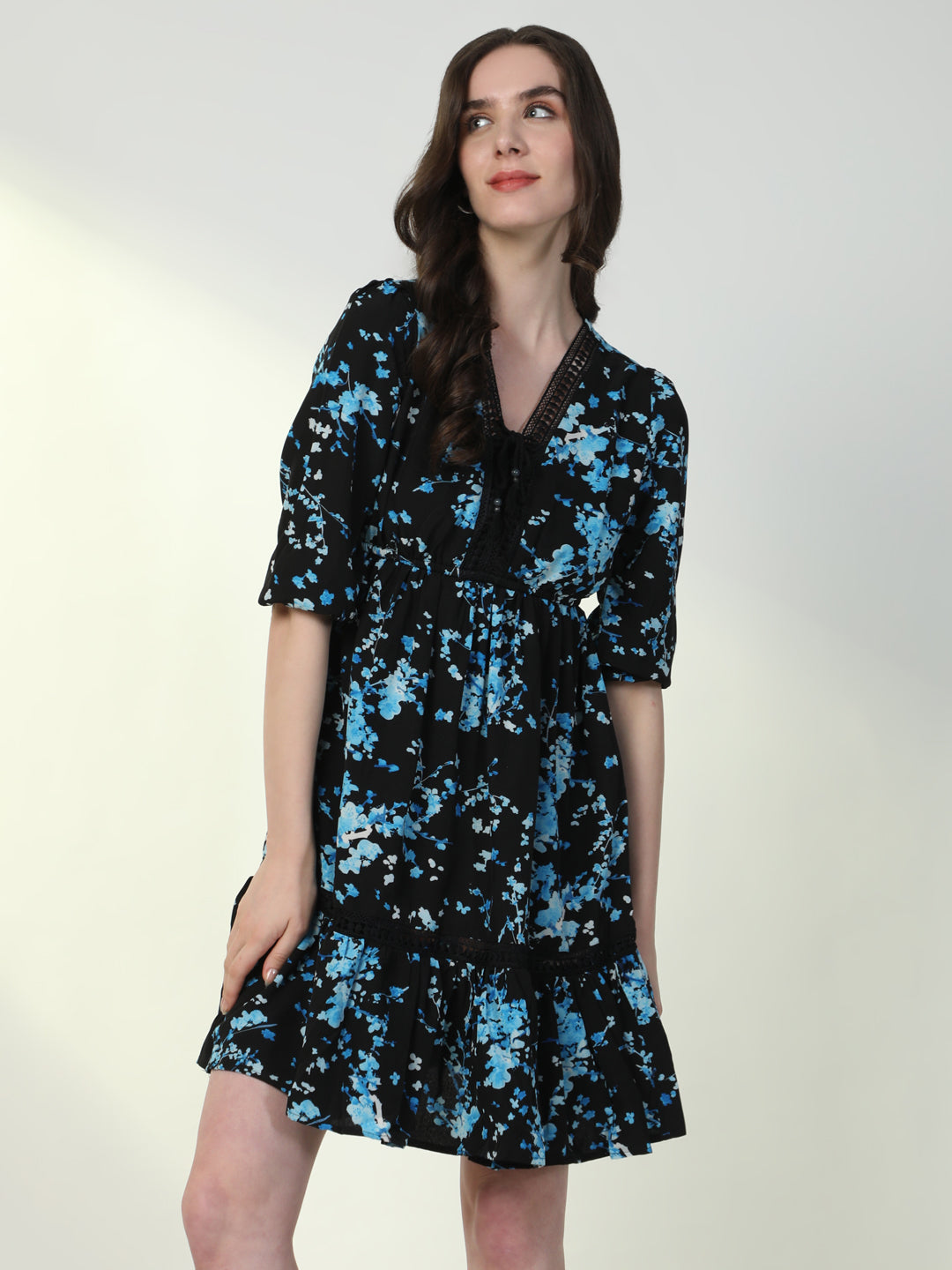 Women Floral Black A-Line Dress