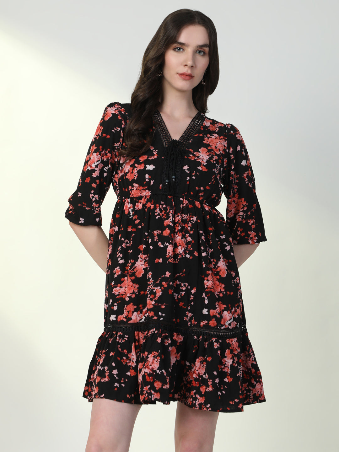 Women Floral Black A-Line Dress