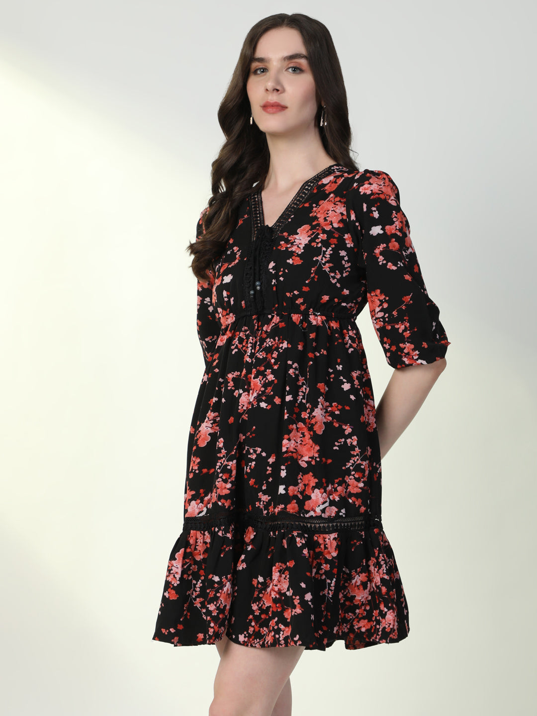 Women Floral Black A-Line Dress