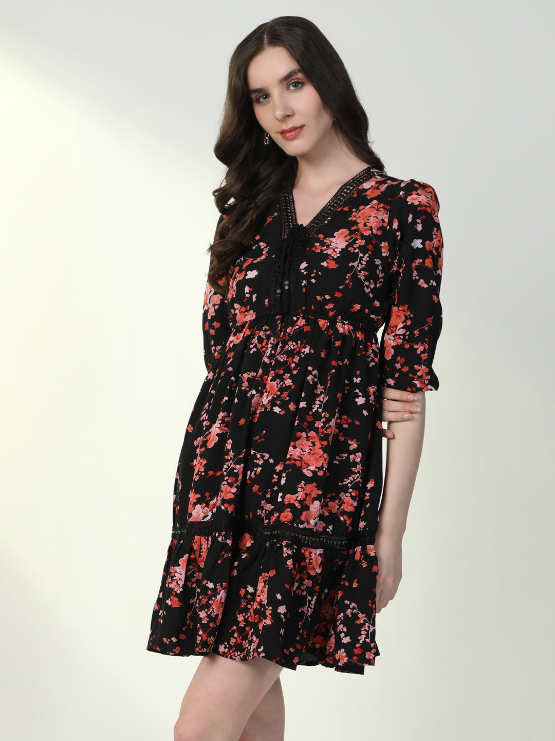 Women Floral Black A-Line Dress