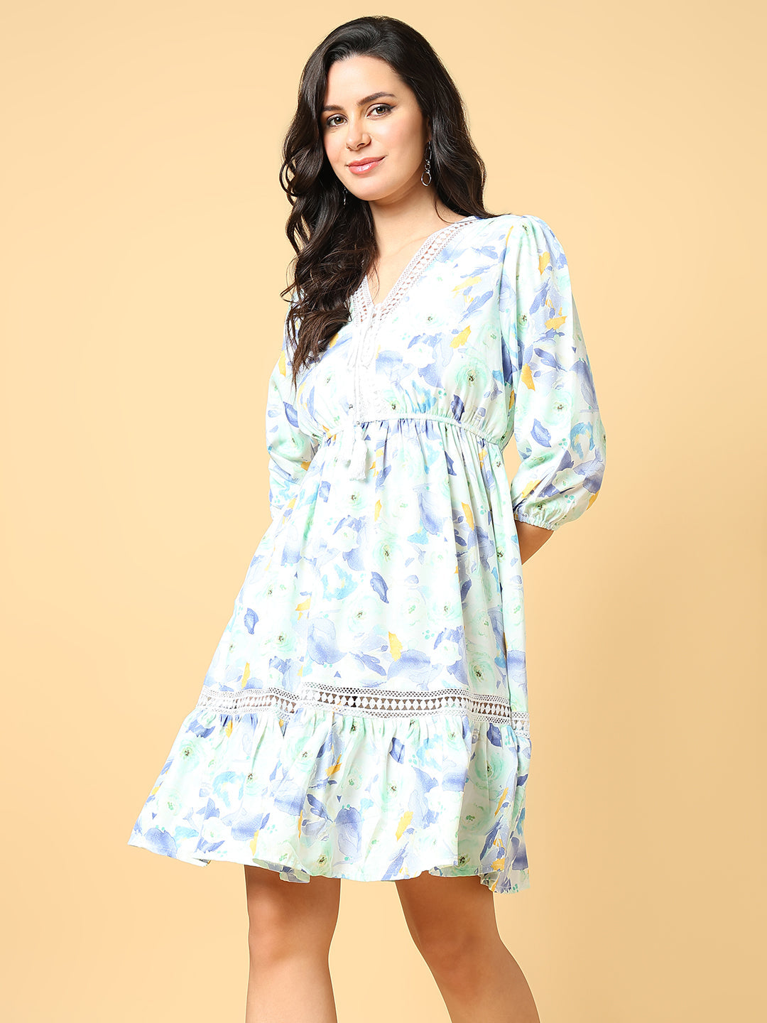 Women Printed Green Fit and Flare Dress