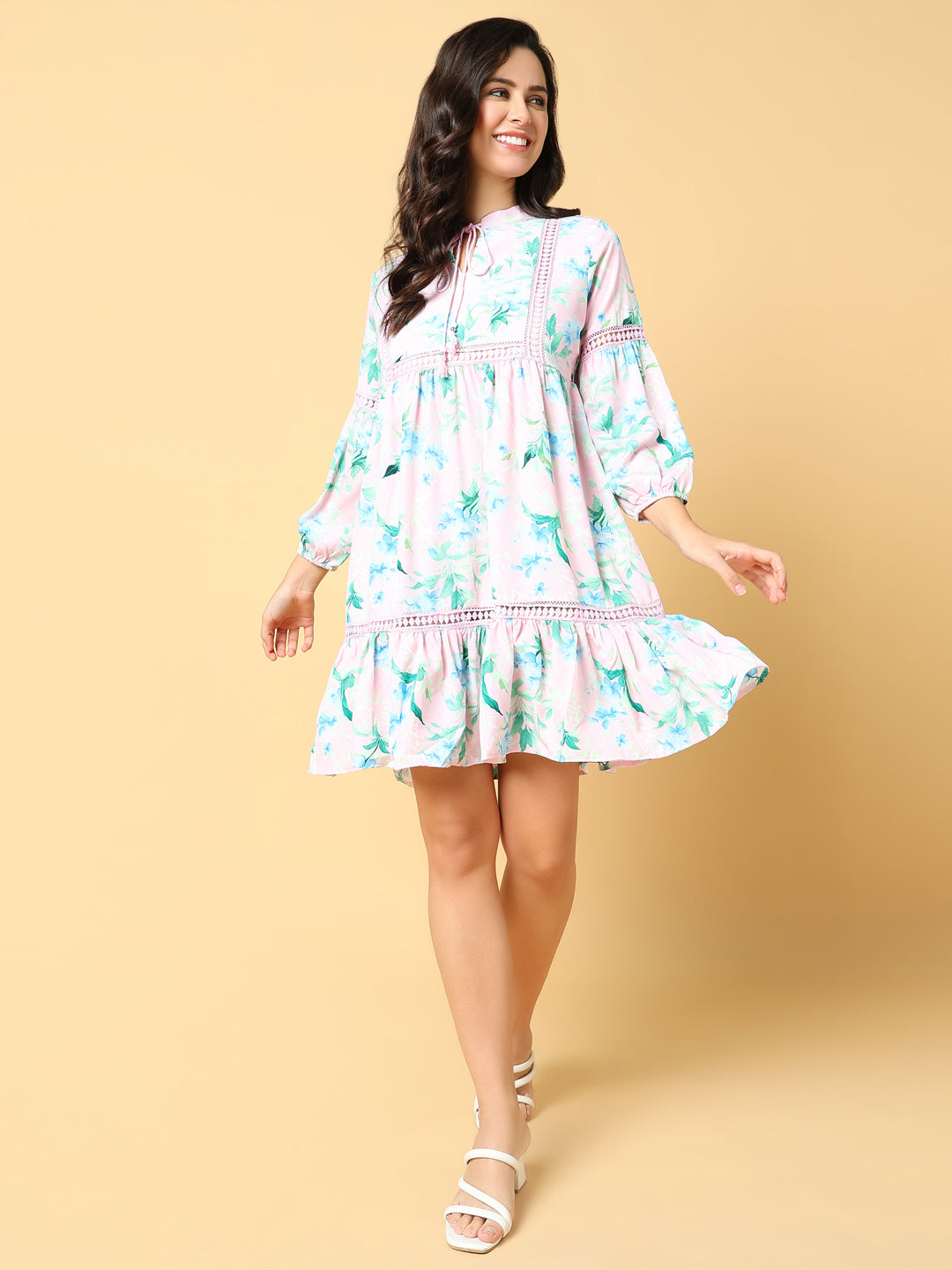 Women Printed Pink A-Line Dress