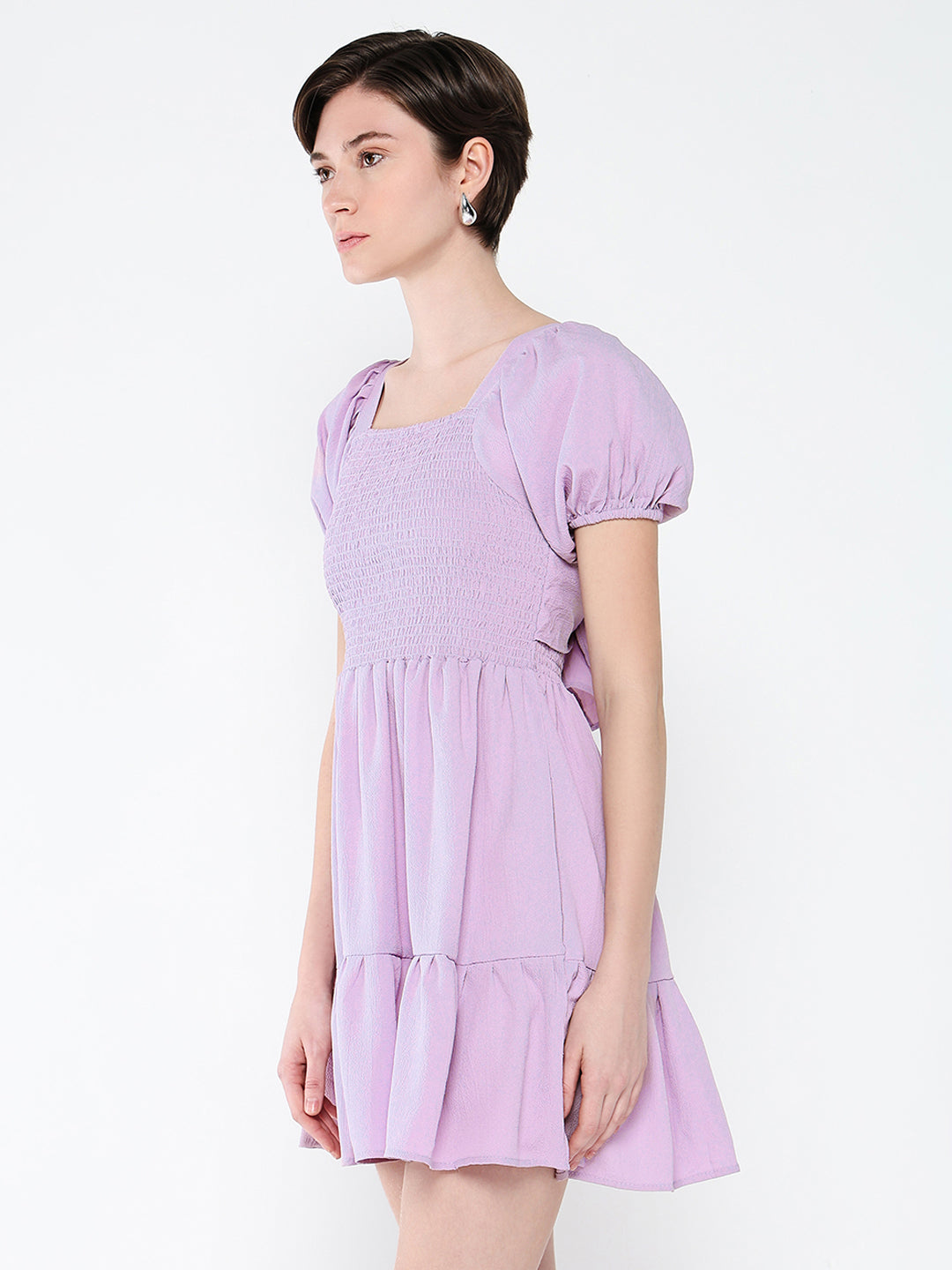 Women Solid Lavender Fit and Flare Dress