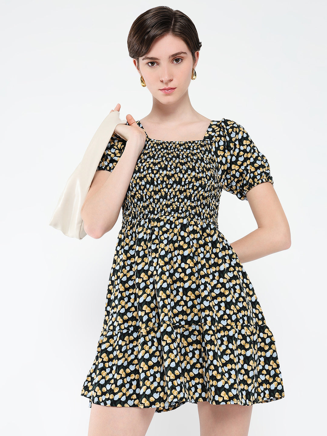 Women Printed Black Fit and Flare Dress