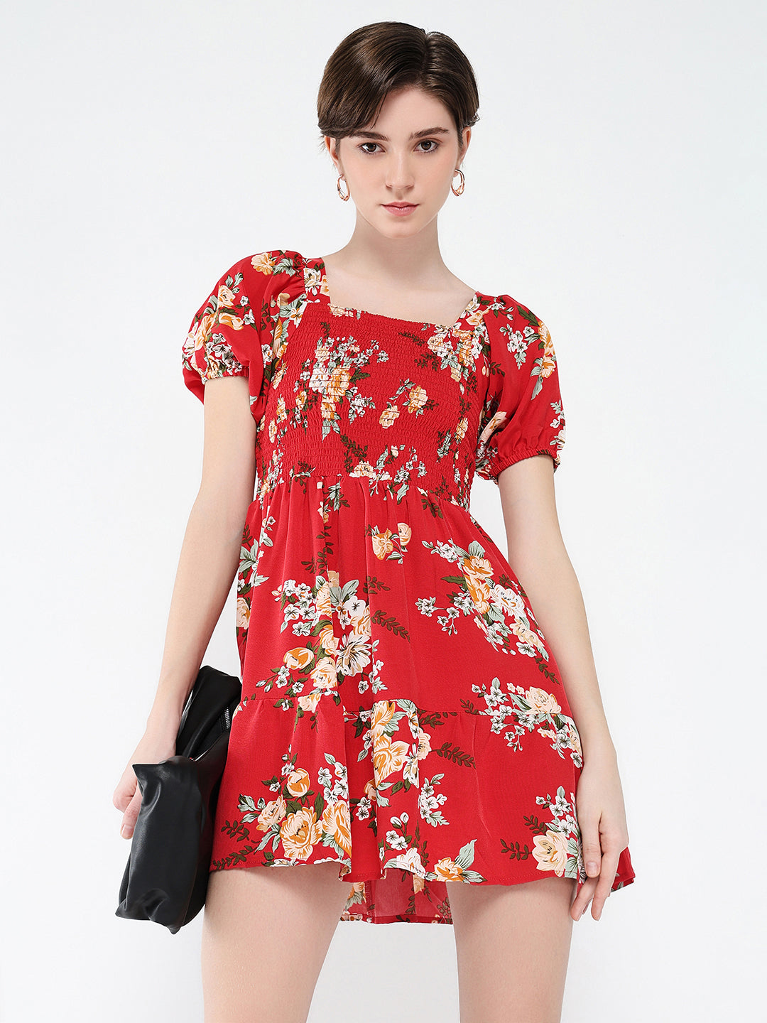 Women Printed Red Fit and Flare Dress