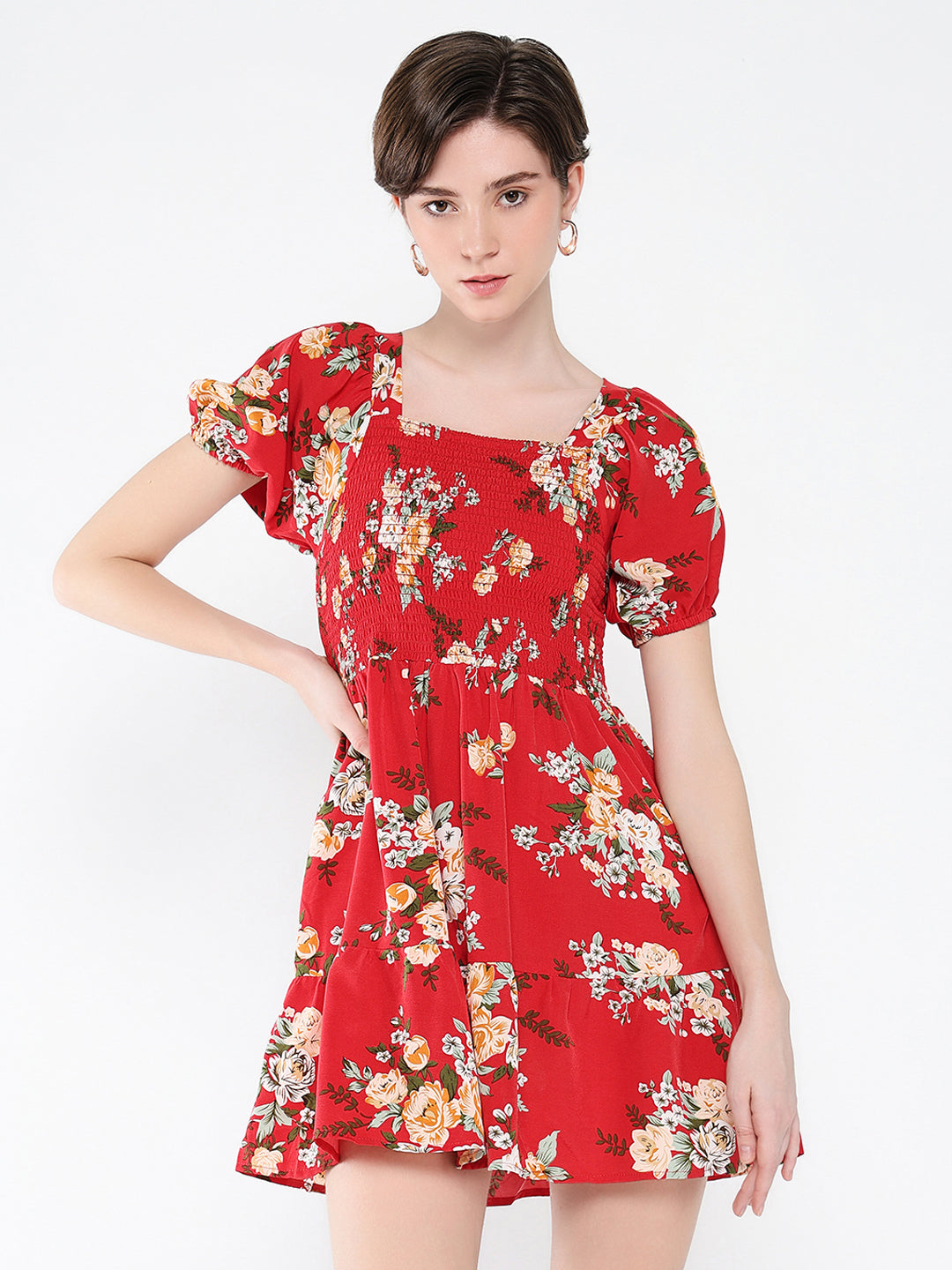 Women Printed Red Fit and Flare Dress