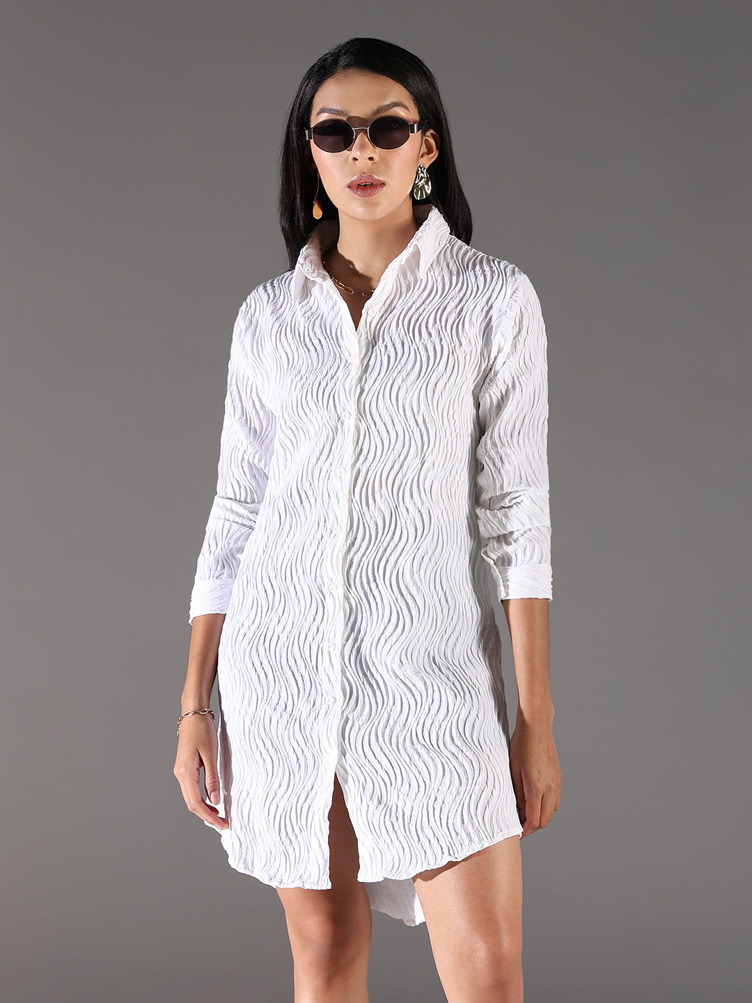 Women White Solid Shirt Dress