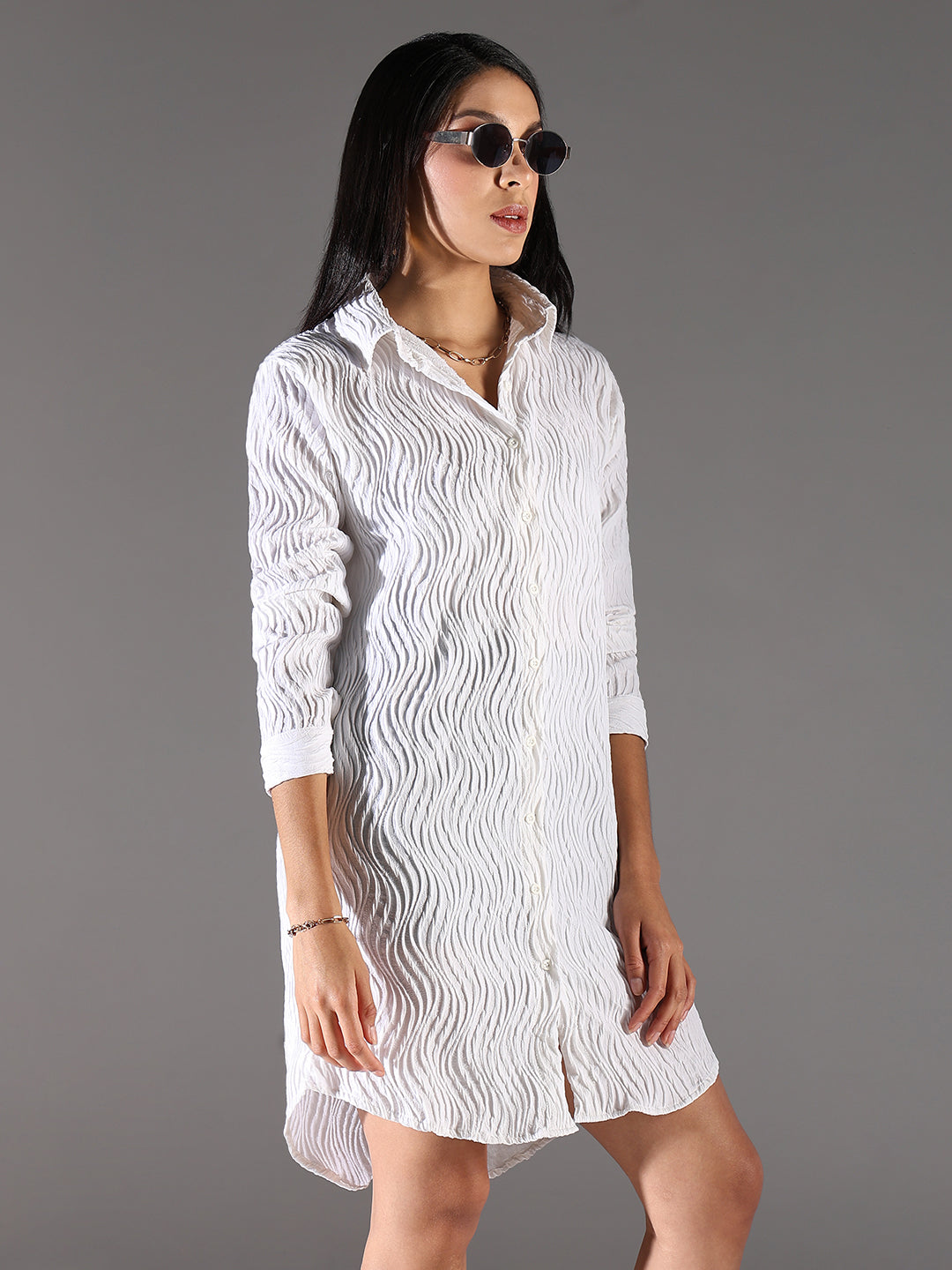 Women White Solid Shirt Dress