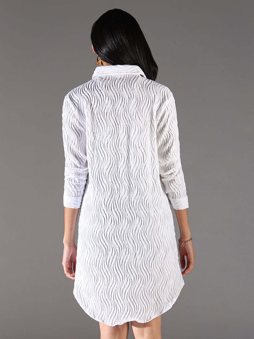 Women White Solid Shirt Dress