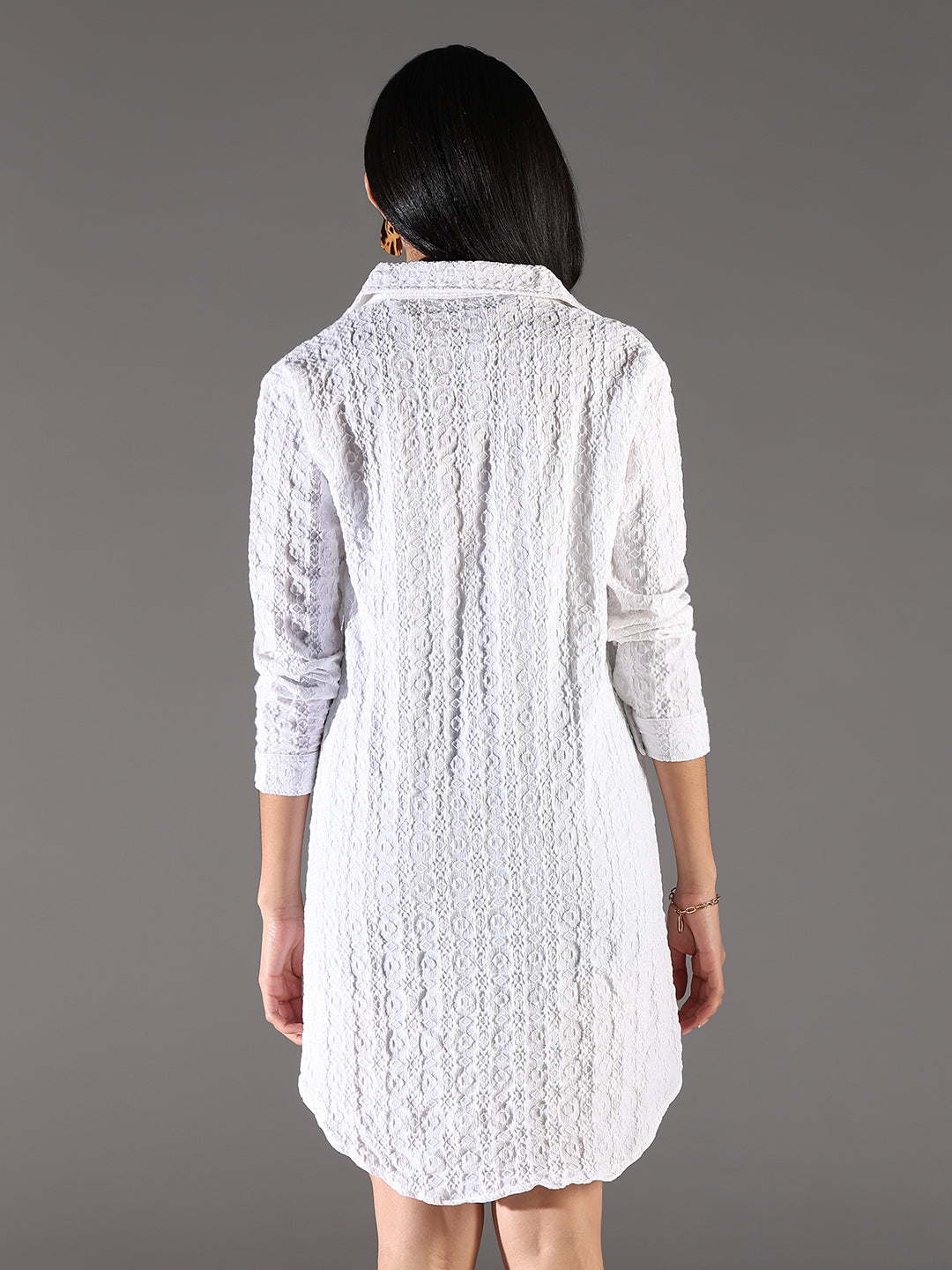 Women White Solid Shirt Dress